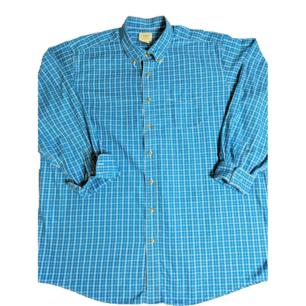 L.L. Bean Men's Traditional Fit Blue Plaid 100 %Cotton Long Sleeve Button-down